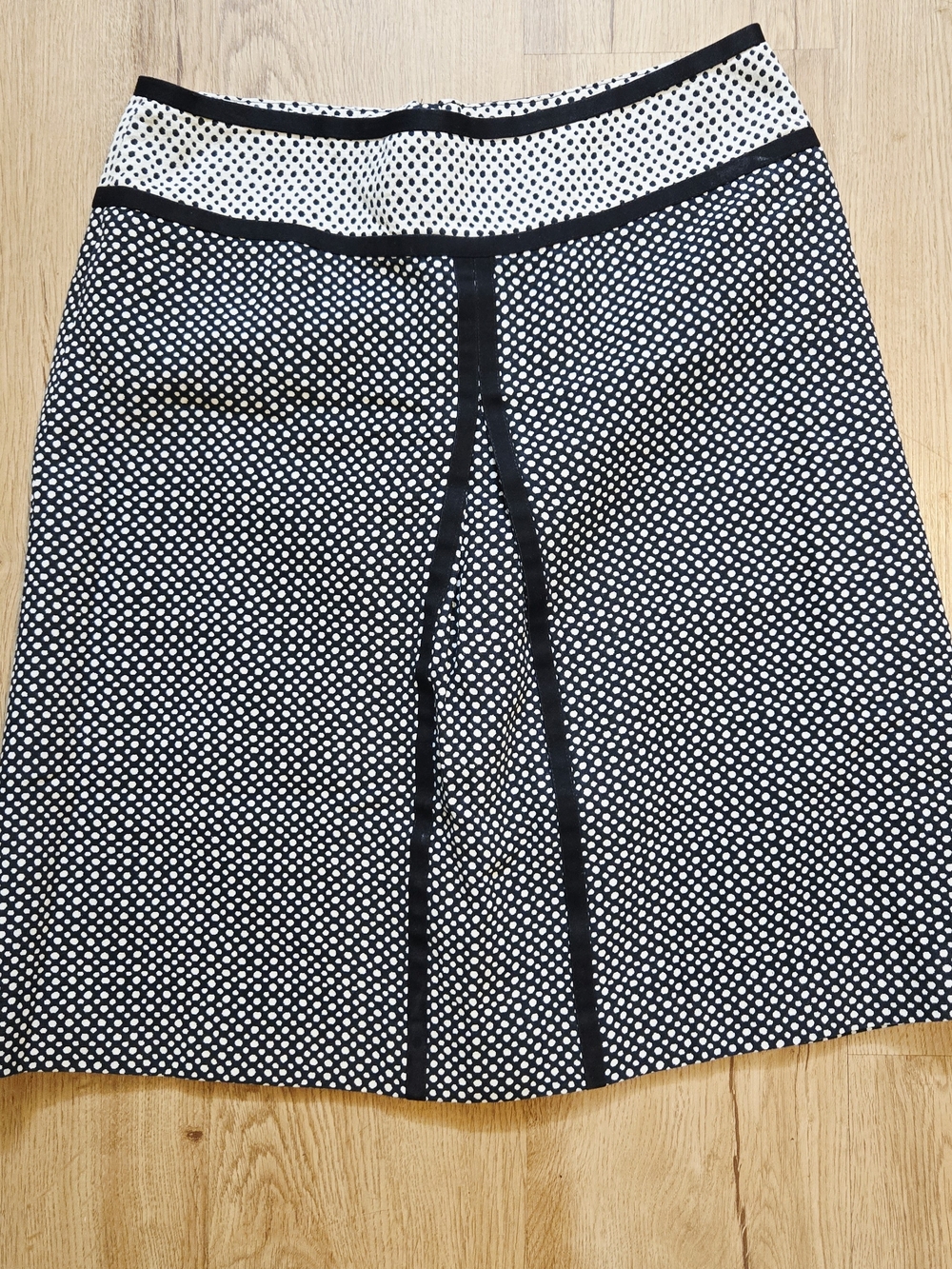 Sigrid Olsen Black and Cream Polka Dot A-Line Skirt with Contrast Trim 6